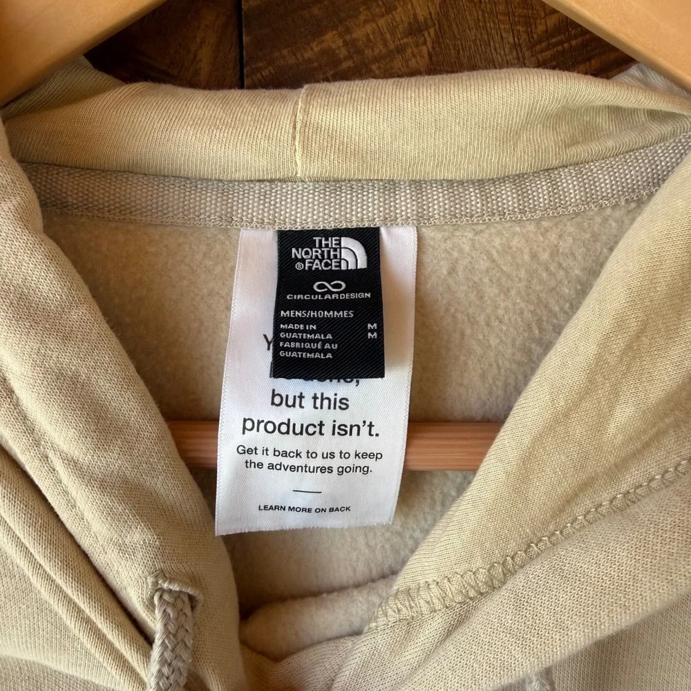 The North Face Mens Circular Design Hoodie Tan Beige Logo Pullover Sweatshirt M